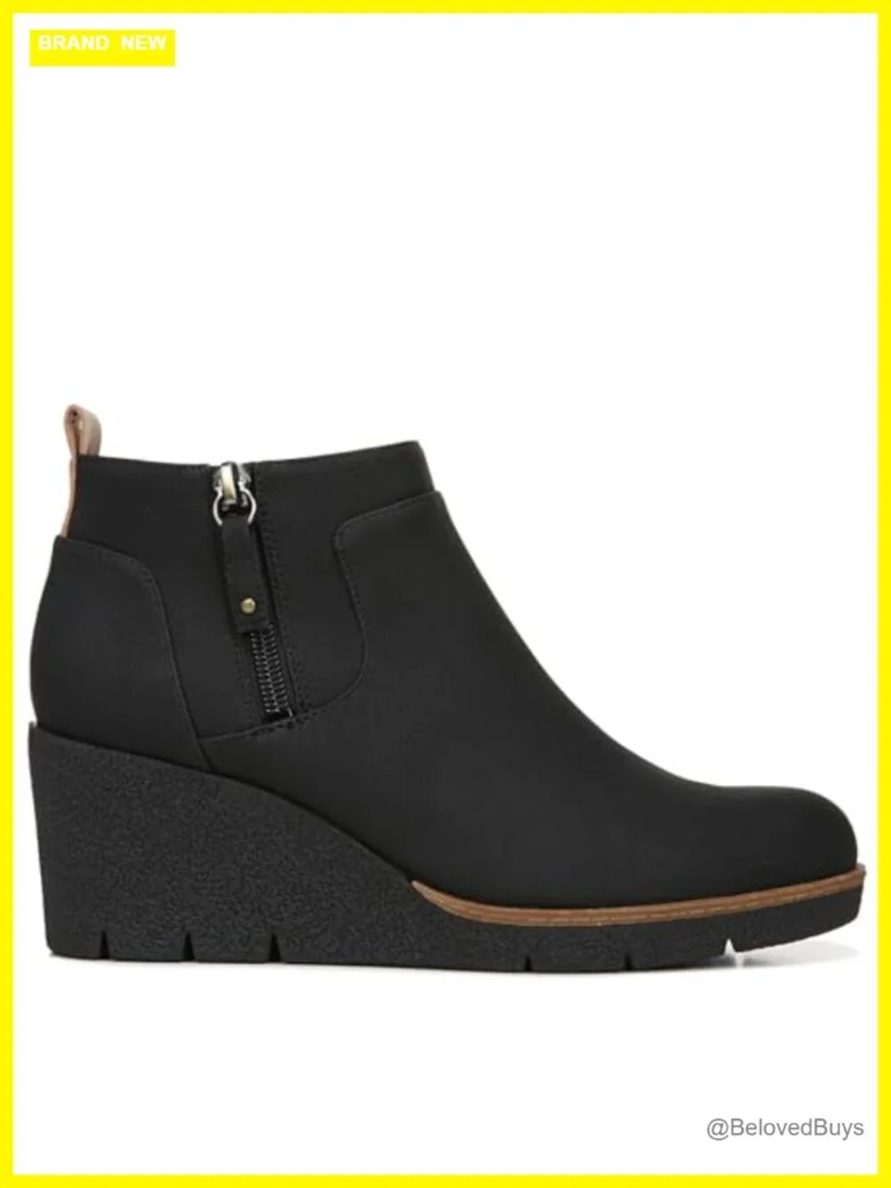Faux Leather Ankle Bootie with Wedge Heel - Slip On with Zip